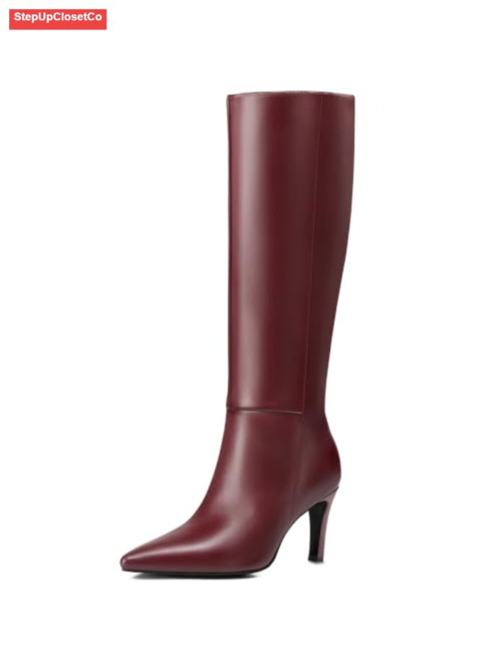 Knee High Stiletto Heel Pointed Toe Dress Boots Faux Leather